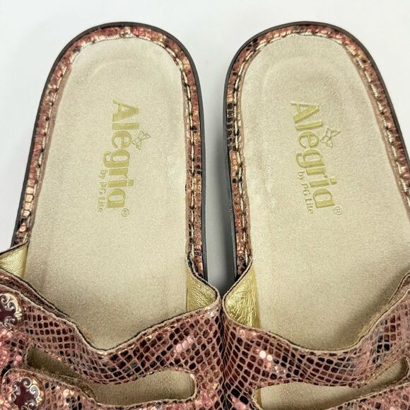 Alegria FIONA Copper Snakeskin Wedge Triple Strap Slide Support Sandals - Picture 14 of 16